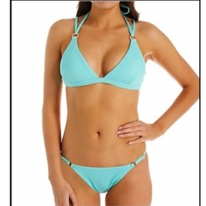 NWT Nanette Lepore mint Franscesca fix tri smocked bikini set size 10